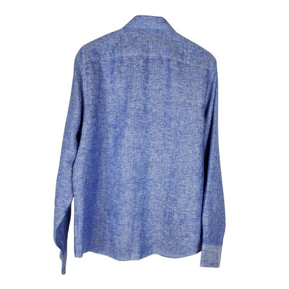 Untuckit Mens 100% Linen Vin Santo Long Sleeve Button Up Shirt L Blue Slim Fit - Picture 3 of 16